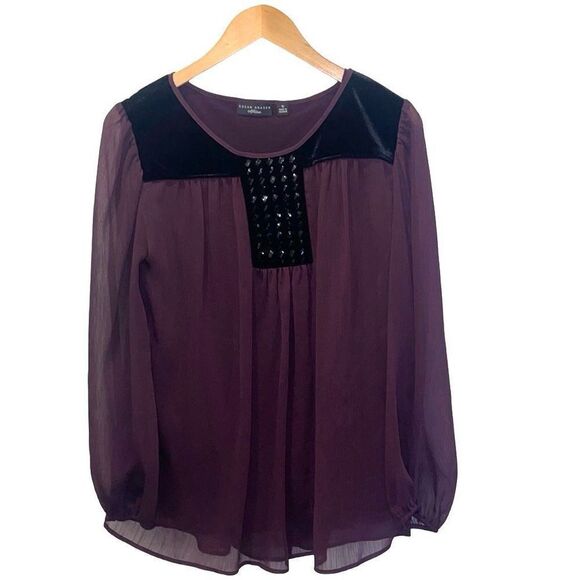 SUSAN GRAVER ARTISAN EMBELLISHED Blouse Plum & Black Long Sleeve EUC Velour Size - Picture 1 of 8